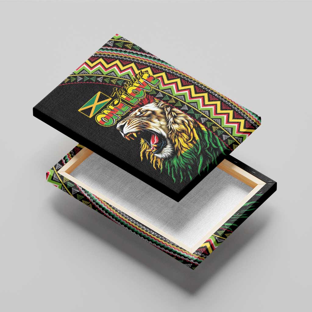 Jamaican Reggae-One Love Canvas Wall Art Tribal African Pattern and Roaring Lion - African Pride