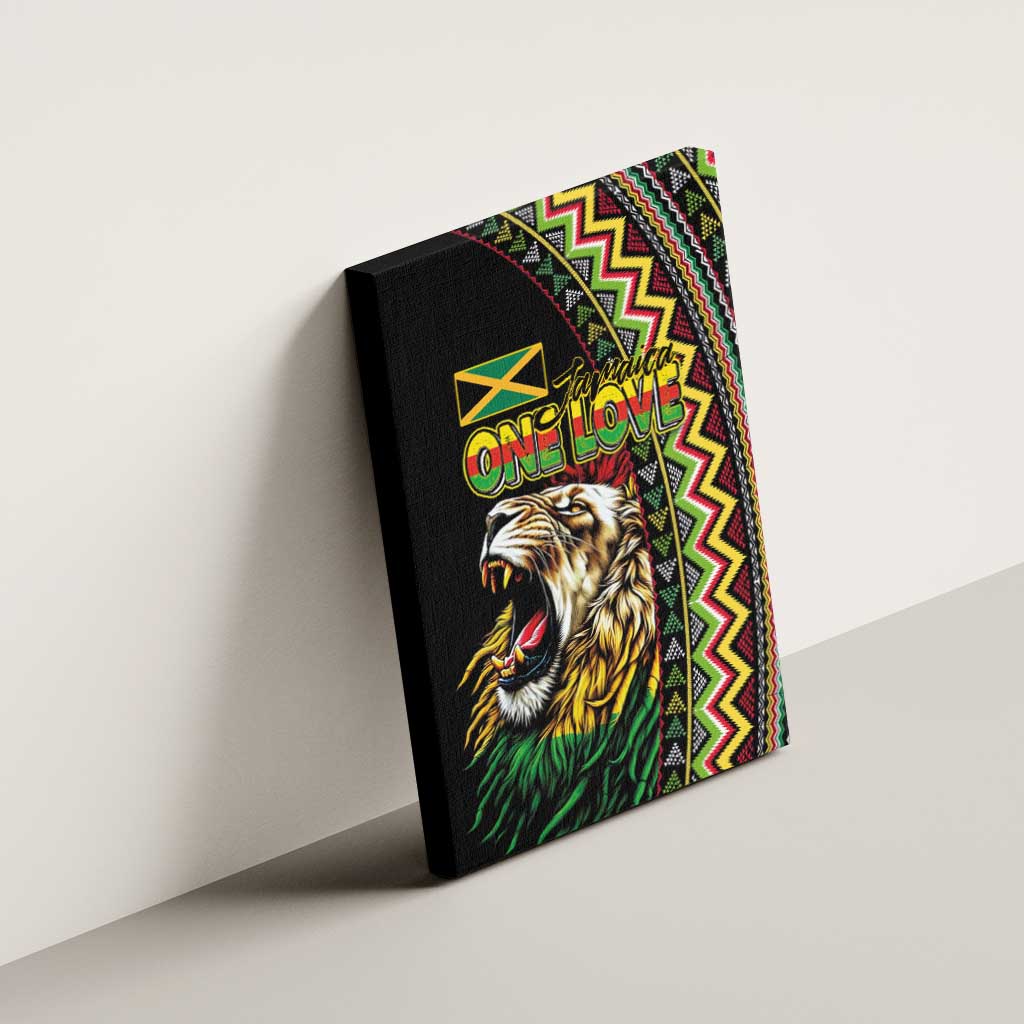 Jamaican Reggae-One Love Canvas Wall Art Tribal African Pattern and Roaring Lion - African Pride