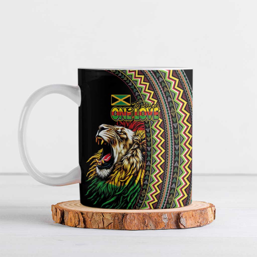 Jamaican Reggae-One Love Ceramic Mug Tribal African Pattern and Roaring Lion - African Pride