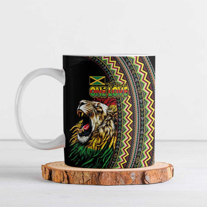 Jamaican Reggae-One Love Ceramic Mug Tribal African Pattern and Roaring Lion - African Pride