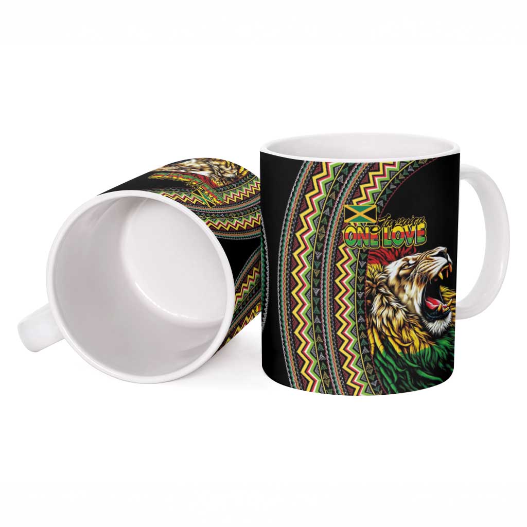 Jamaican Reggae-One Love Ceramic Mug Tribal African Pattern and Roaring Lion - African Pride