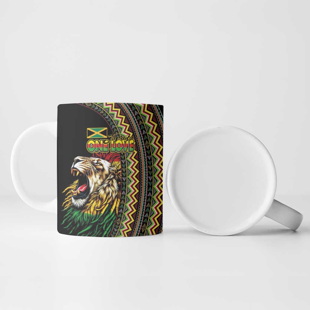 Jamaican Reggae-One Love Ceramic Mug Tribal African Pattern and Roaring Lion - African Pride