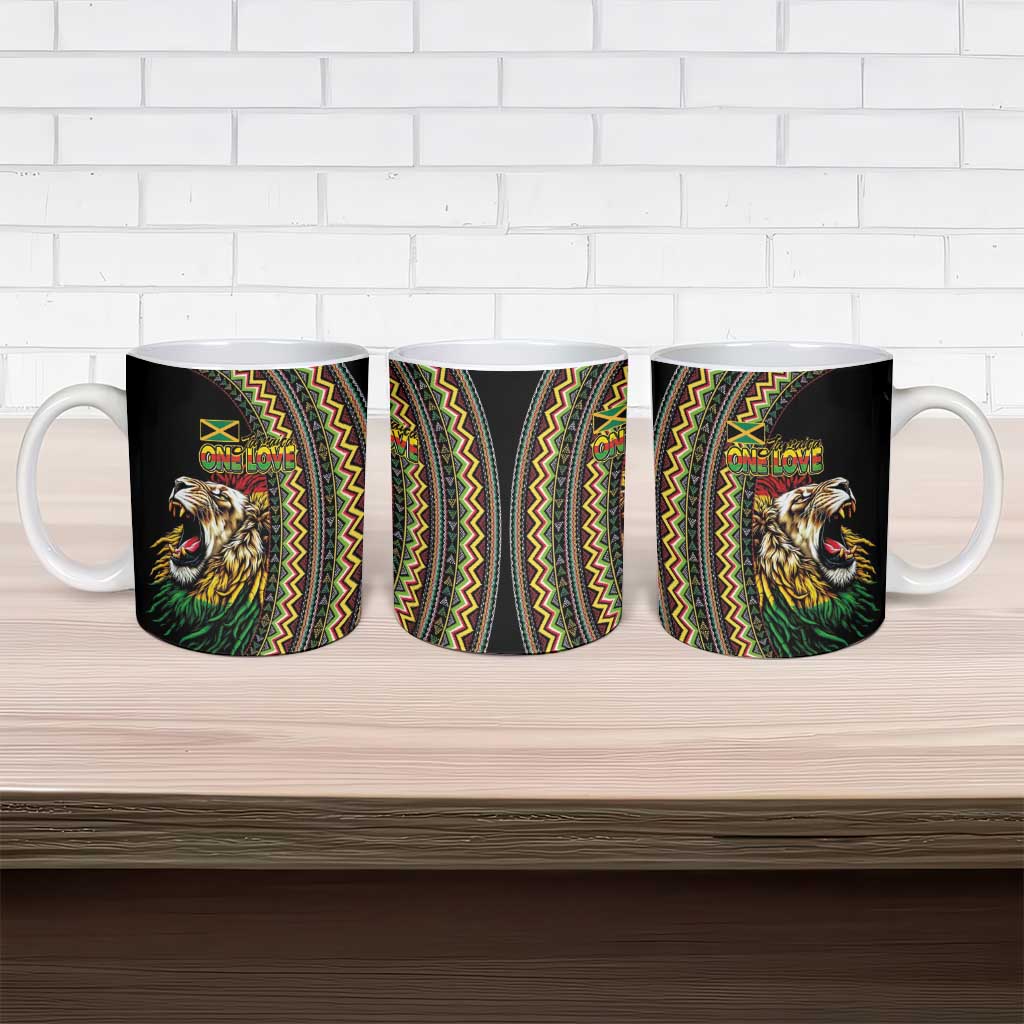 Jamaican Reggae-One Love Ceramic Mug Tribal African Pattern and Roaring Lion - African Pride