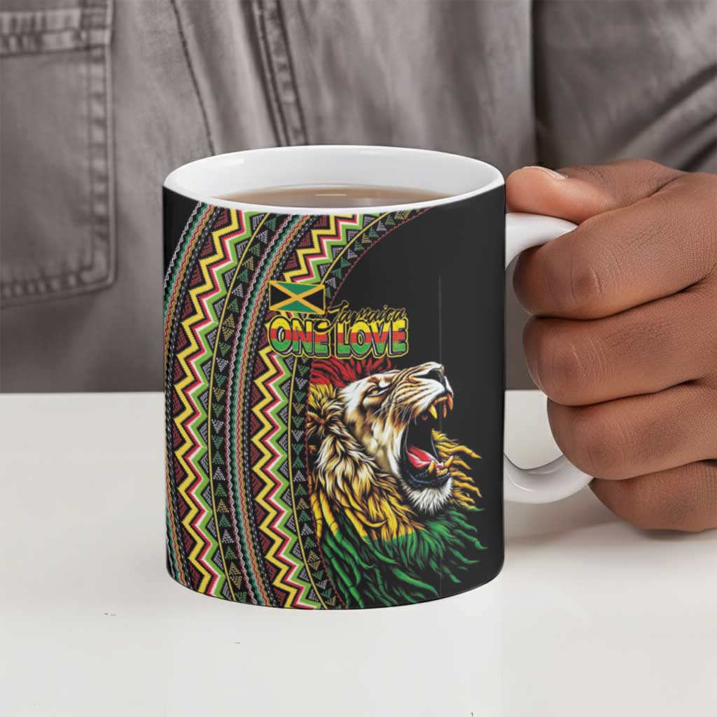 Jamaican Reggae-One Love Ceramic Mug Tribal African Pattern and Roaring Lion - African Pride
