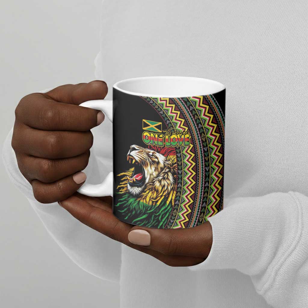 Jamaican Reggae-One Love Ceramic Mug Tribal African Pattern and Roaring Lion - African Pride