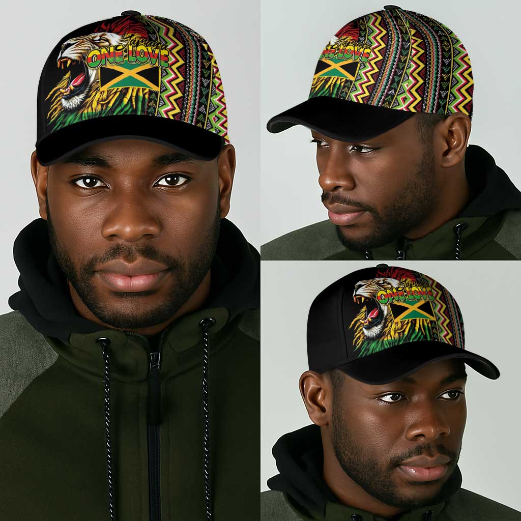 Jamaican Reggae-One Love Classic Cap Tribal African Pattern and Roaring Lion - African Pride