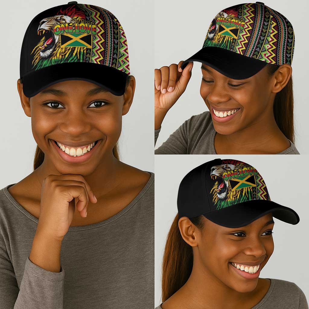 Jamaican Reggae-One Love Classic Cap Tribal African Pattern and Roaring Lion - African Pride