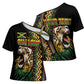 Personalized Jamaican Reggae-One Love Cross Shoulder Shirt Tribal African Pattern and Roaring Lion - African Pride