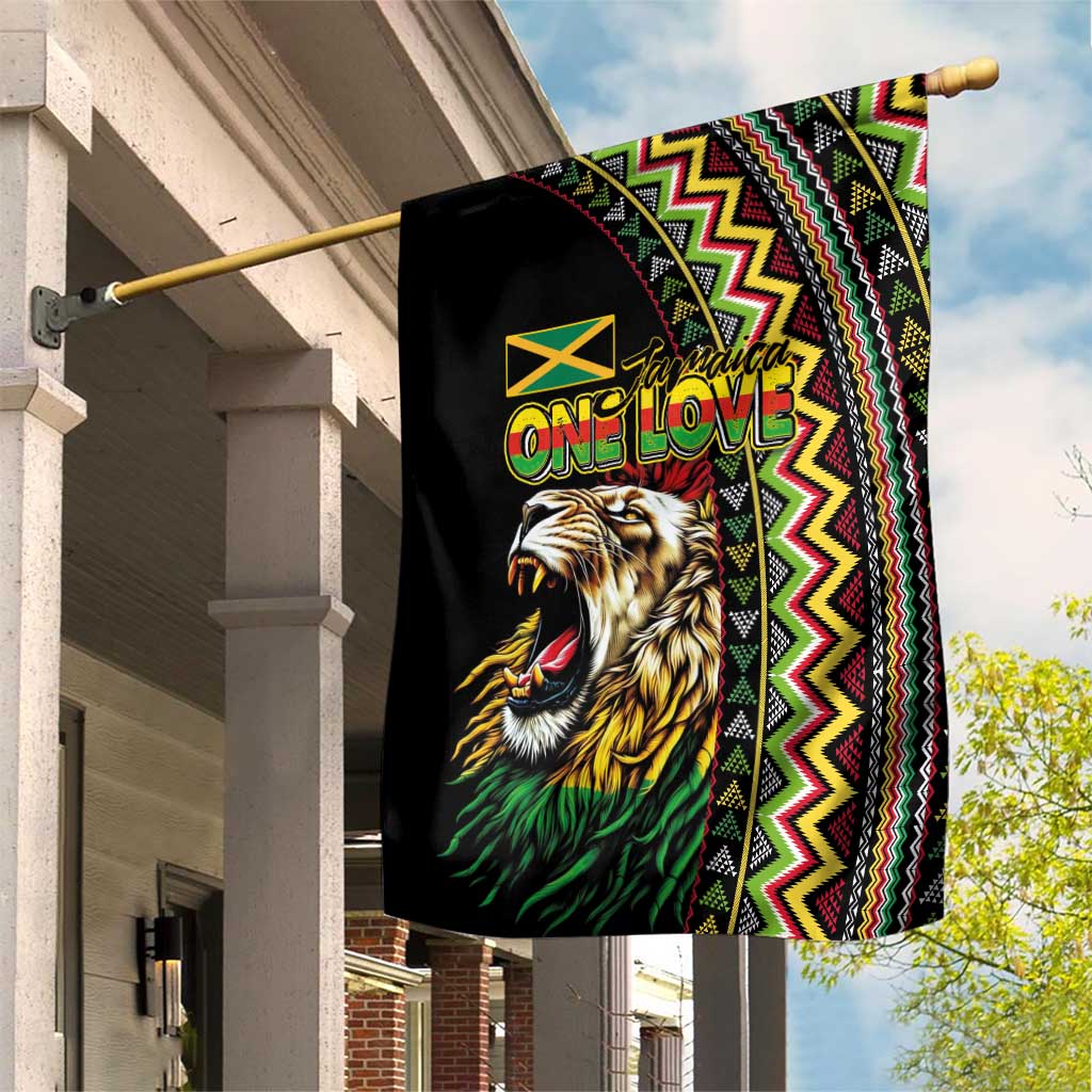 Jamaican Reggae-One Love Garden Flag Tribal African Pattern and Roaring Lion - African Pride