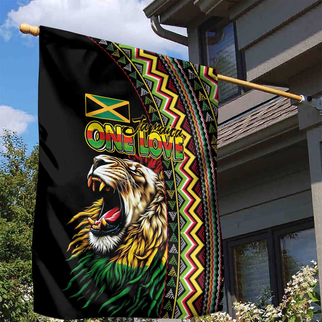 Jamaican Reggae-One Love Garden Flag Tribal African Pattern and Roaring Lion - African Pride