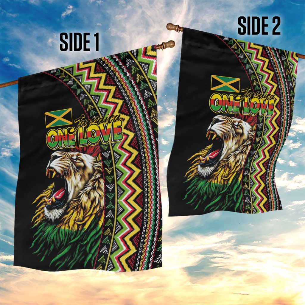 Jamaican Reggae-One Love Garden Flag Tribal African Pattern and Roaring Lion - African Pride