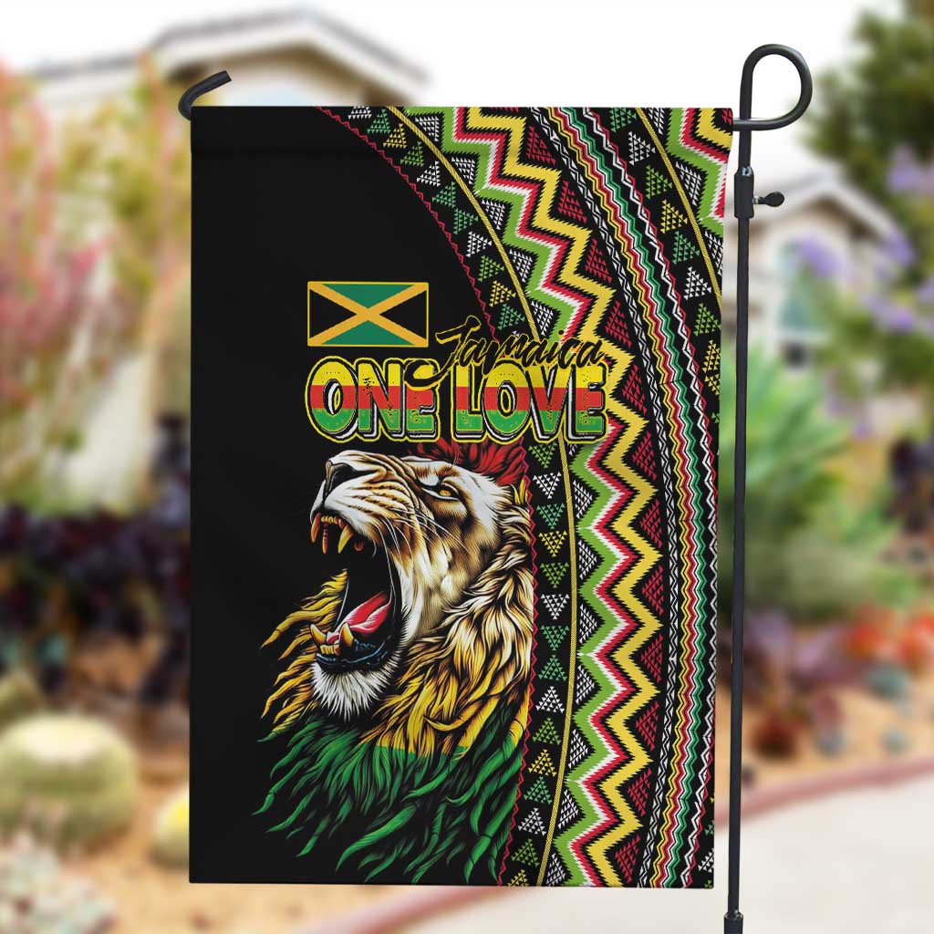 Jamaican Reggae-One Love Garden Flag Tribal African Pattern and Roaring Lion - African Pride