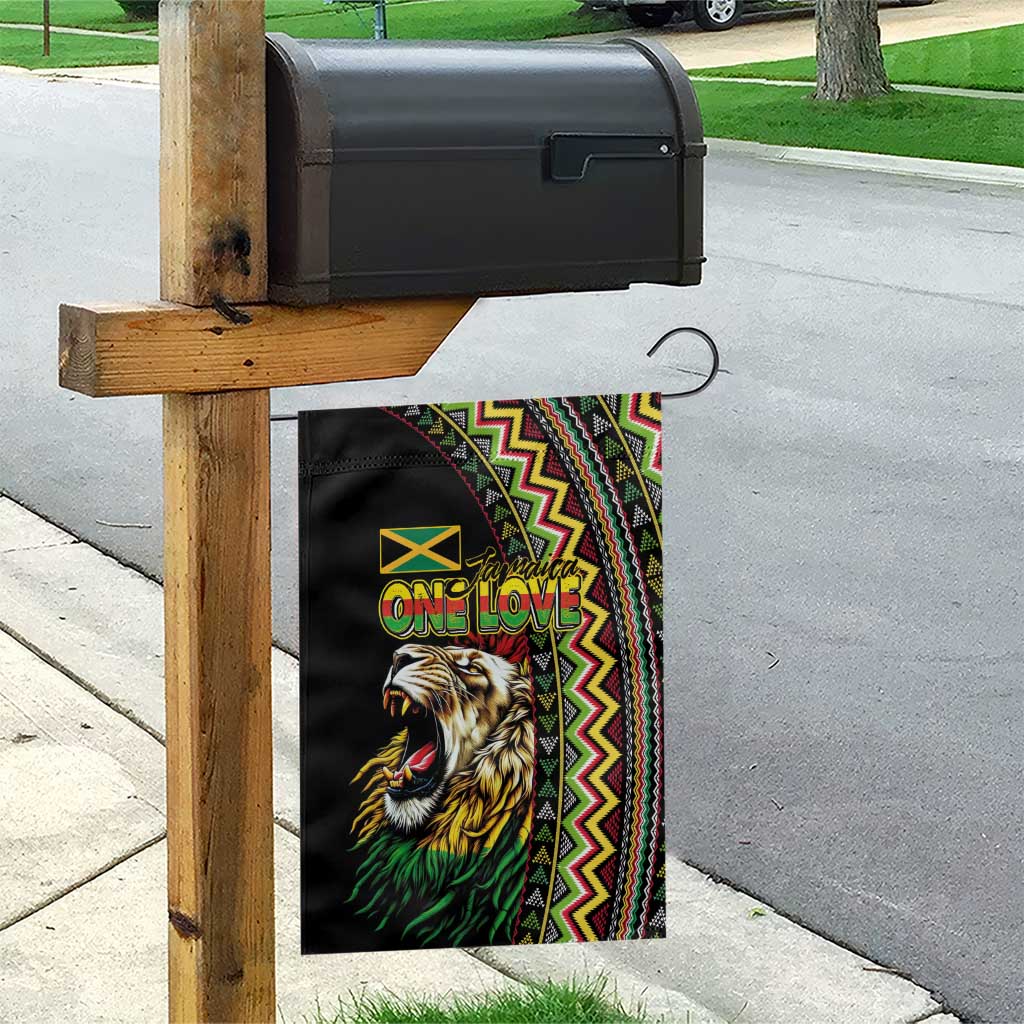 Jamaican Reggae-One Love Garden Flag Tribal African Pattern and Roaring Lion - African Pride