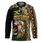 Personalized Jamaican Reggae-One Love Hockey Jersey Tribal African Pattern and Roaring Lion - African Pride