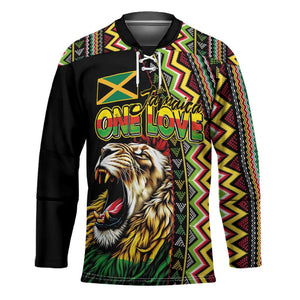 Personalized Jamaican Reggae-One Love Hockey Jersey Tribal African Pattern and Roaring Lion - African Pride