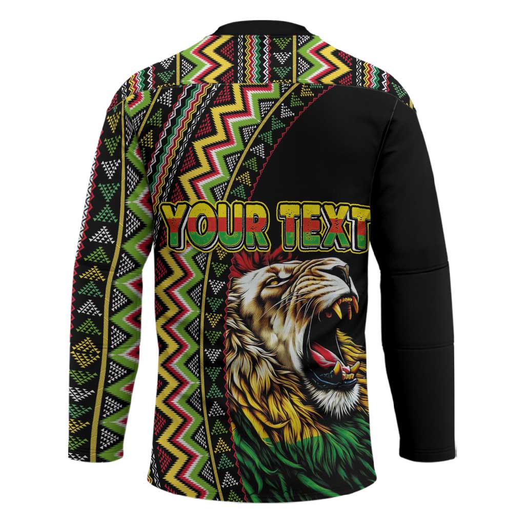Personalized Jamaican Reggae-One Love Hockey Jersey Tribal African Pattern and Roaring Lion - African Pride