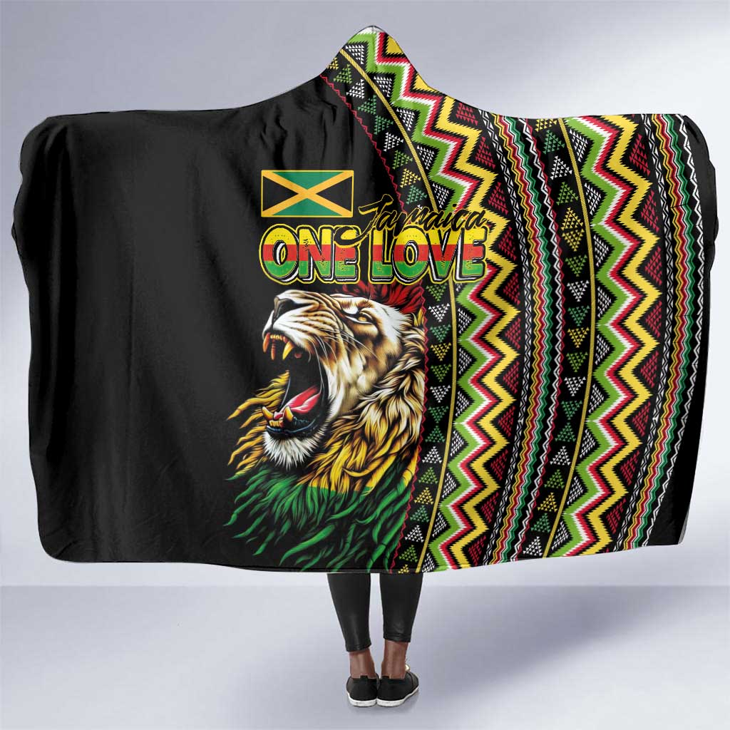 Jamaican Reggae-One Love Hooded Blanket Tribal African Pattern and Roaring Lion - African Pride