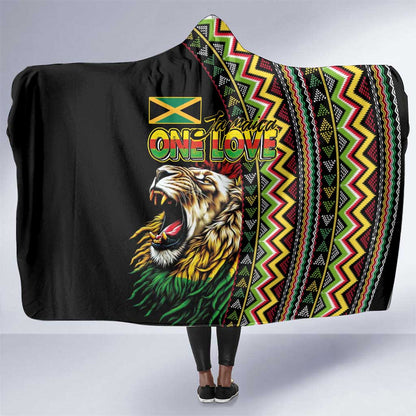 Jamaican Reggae-One Love Hooded Blanket Tribal African Pattern and Roaring Lion - African Pride