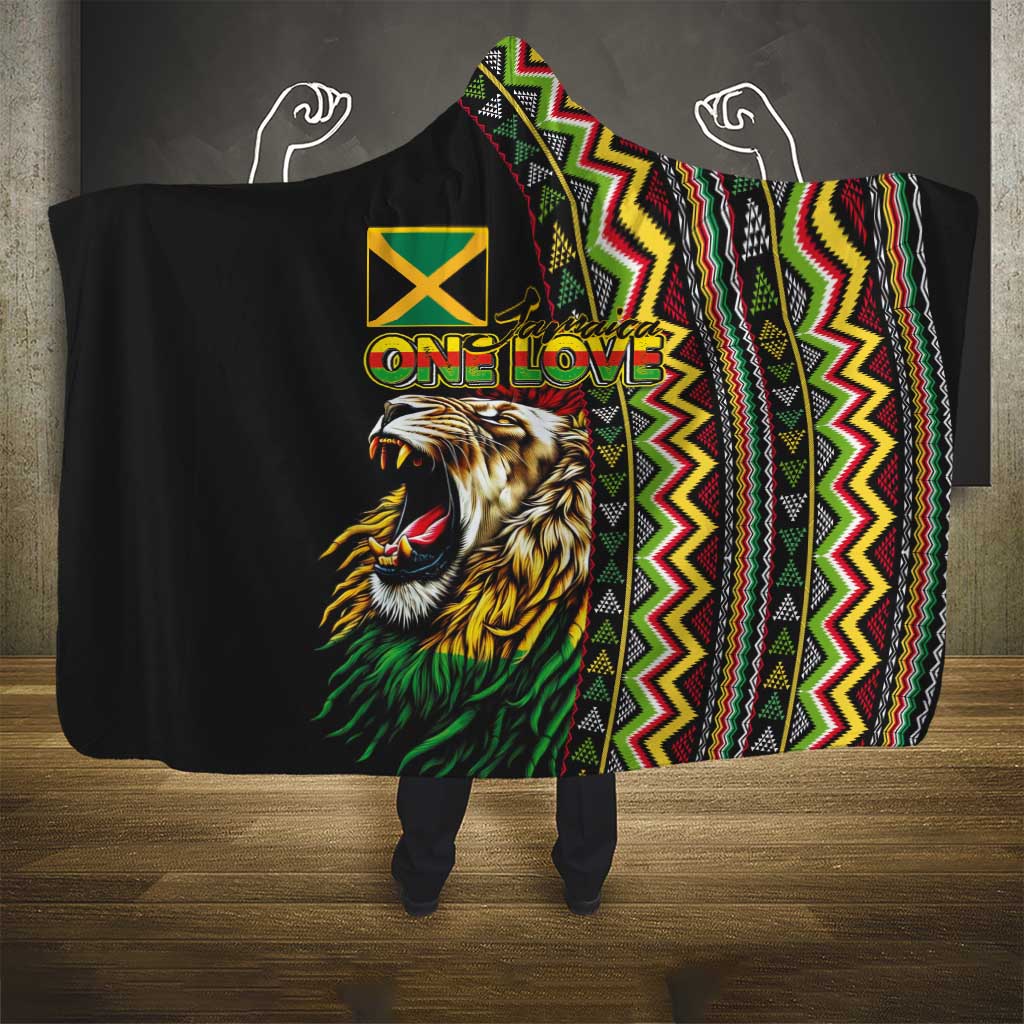 Jamaican Reggae-One Love Hooded Blanket Tribal African Pattern and Roaring Lion - African Pride