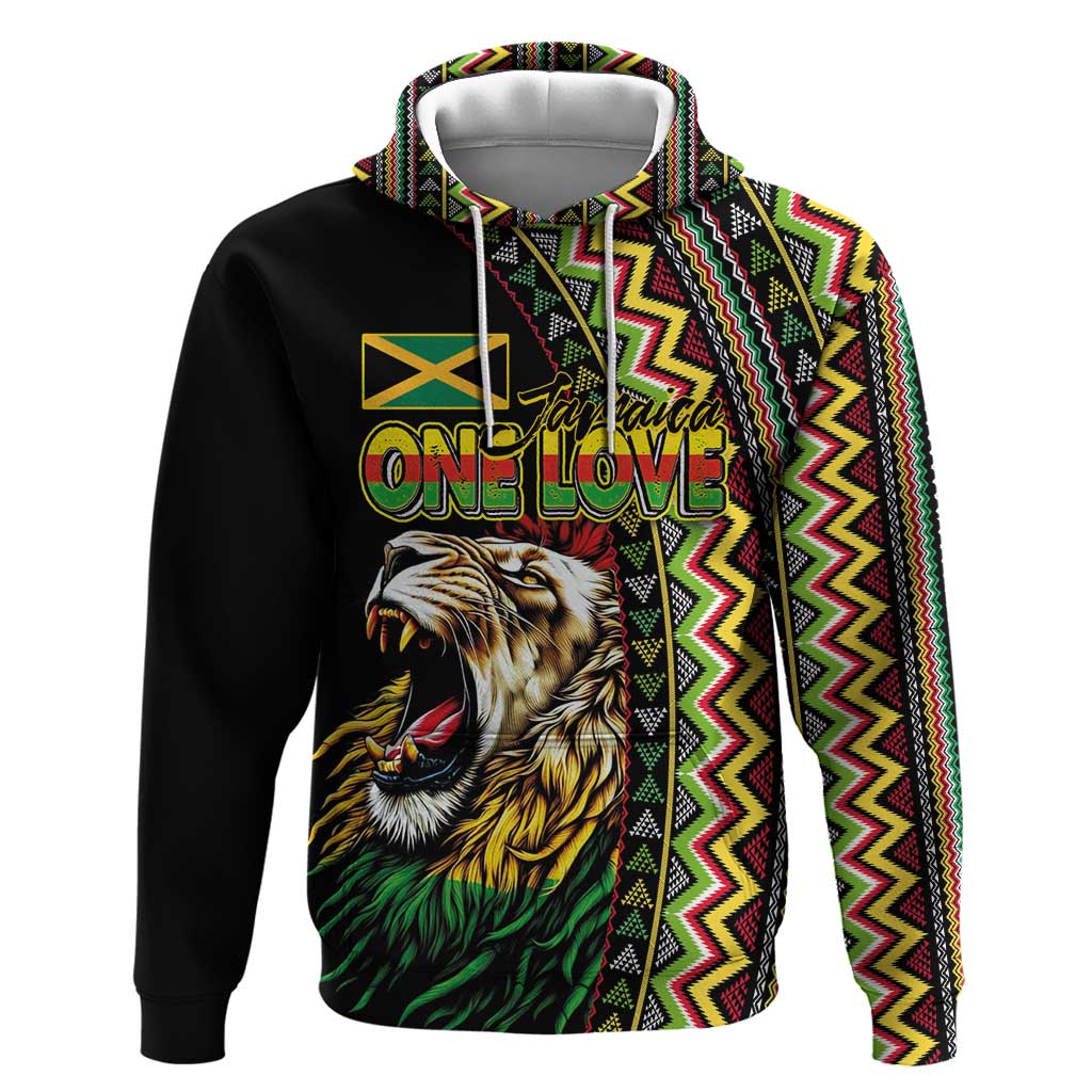 Personalized Jamaican Reggae-One Love Hoodie Tribal African Pattern and Roaring Lion - African Pride