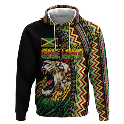 Personalized Jamaican Reggae-One Love Hoodie Tribal African Pattern and Roaring Lion - African Pride