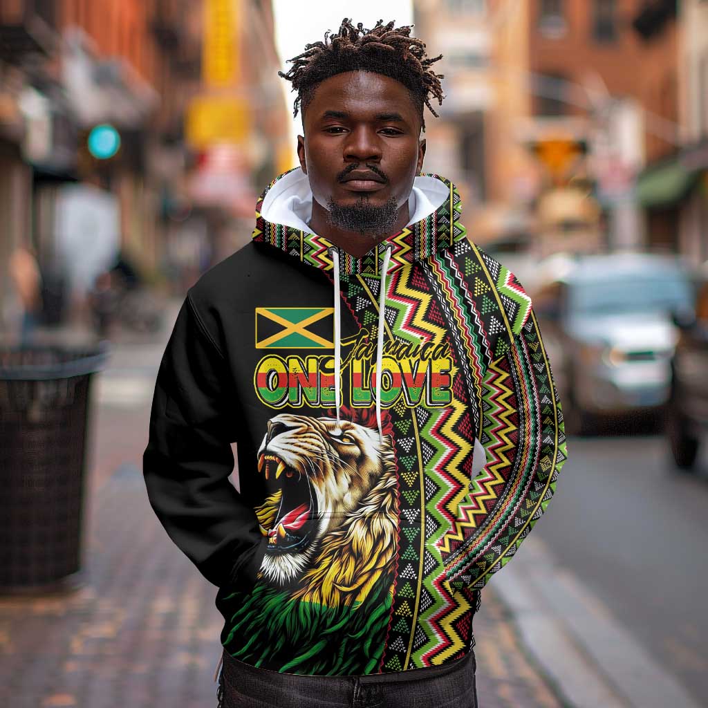 Personalized Jamaican Reggae-One Love Hoodie Tribal African Pattern and Roaring Lion - African Pride