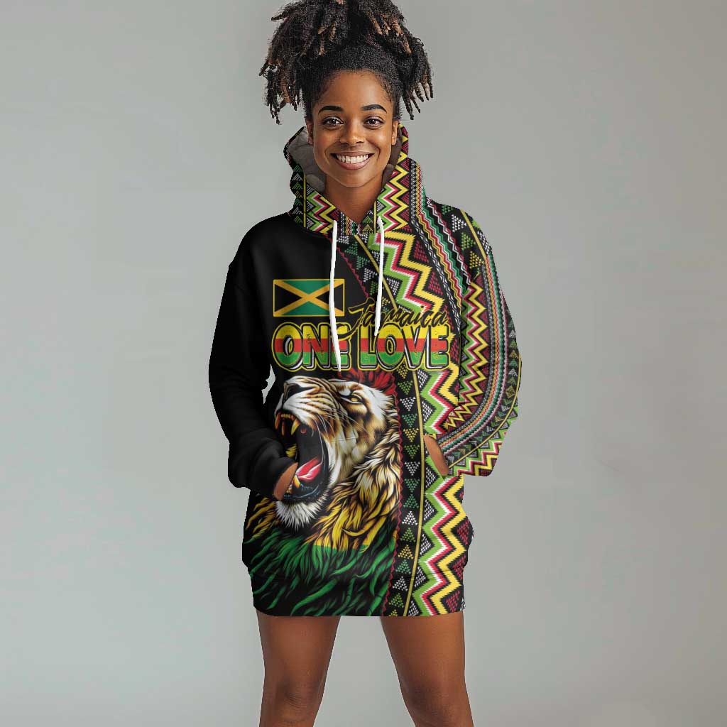 Personalized Jamaican Reggae-One Love Hoodie Dress Tribal African Pattern and Roaring Lion - African Pride