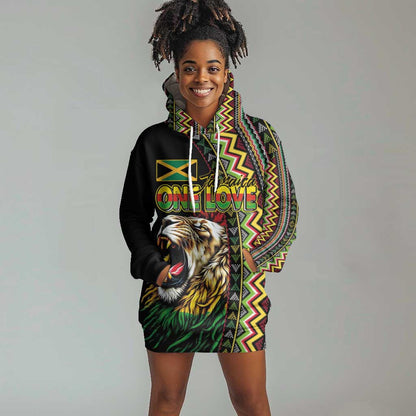 Personalized Jamaican Reggae-One Love Hoodie Dress Tribal African Pattern and Roaring Lion - African Pride