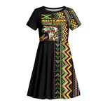Personalized Jamaican Reggae-One Love Kid Short Sleeve Dress Tribal African Pattern and Roaring Lion LT03