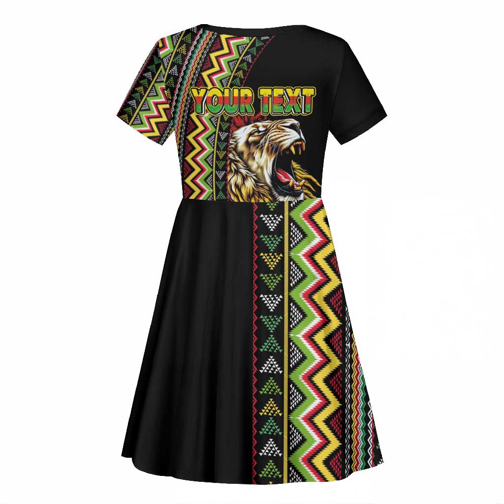 Personalized Jamaican Reggae-One Love Kid Short Sleeve Dress Tribal African Pattern and Roaring Lion LT03