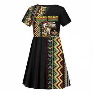 Personalized Jamaican Reggae-One Love Kid Short Sleeve Dress Tribal African Pattern and Roaring Lion LT03