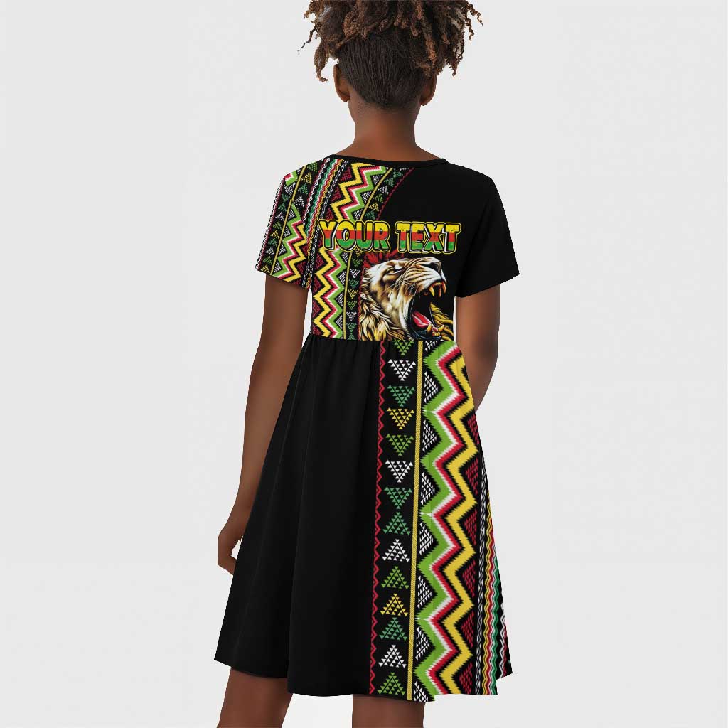 Personalized Jamaican Reggae-One Love Kid Short Sleeve Dress Tribal African Pattern and Roaring Lion LT03