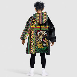 Personalized Jamaican Reggae-One Love Kid Wearable Blanket Hoodie Tribal African Pattern and Roaring Lion - African Pride
