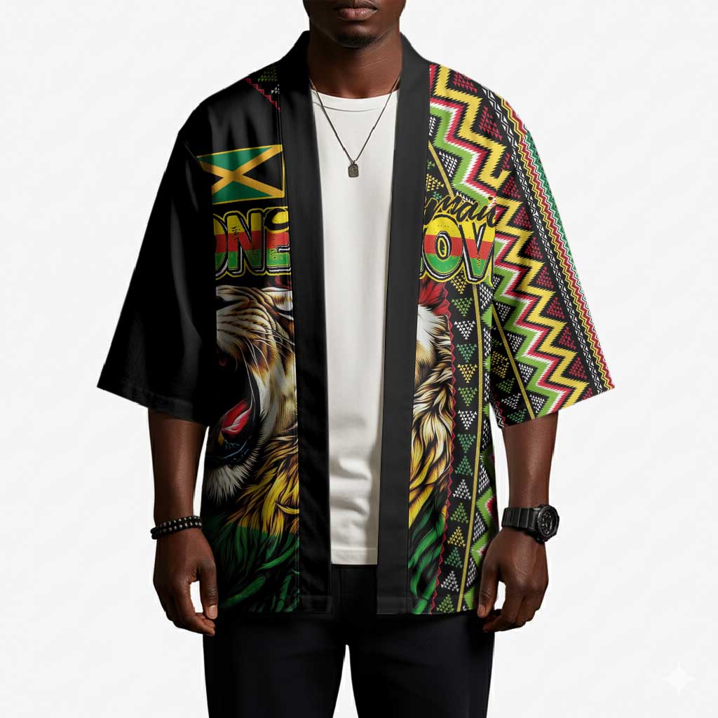 Personalized Jamaican Reggae-One Love Kimono Tribal African Pattern and Roaring Lion - African Pride