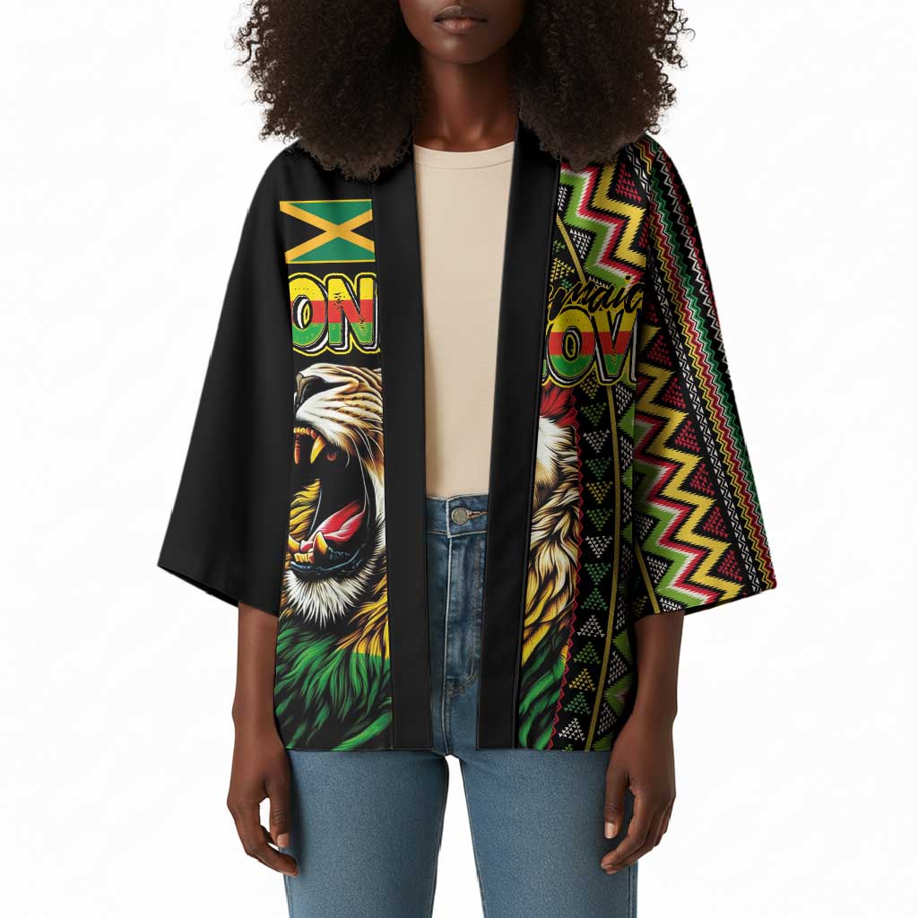 Personalized Jamaican Reggae-One Love Kimono Tribal African Pattern and Roaring Lion - African Pride