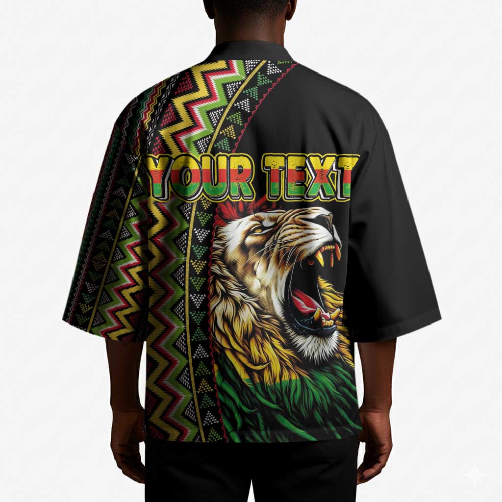 Personalized Jamaican Reggae-One Love Kimono Tribal African Pattern and Roaring Lion - African Pride