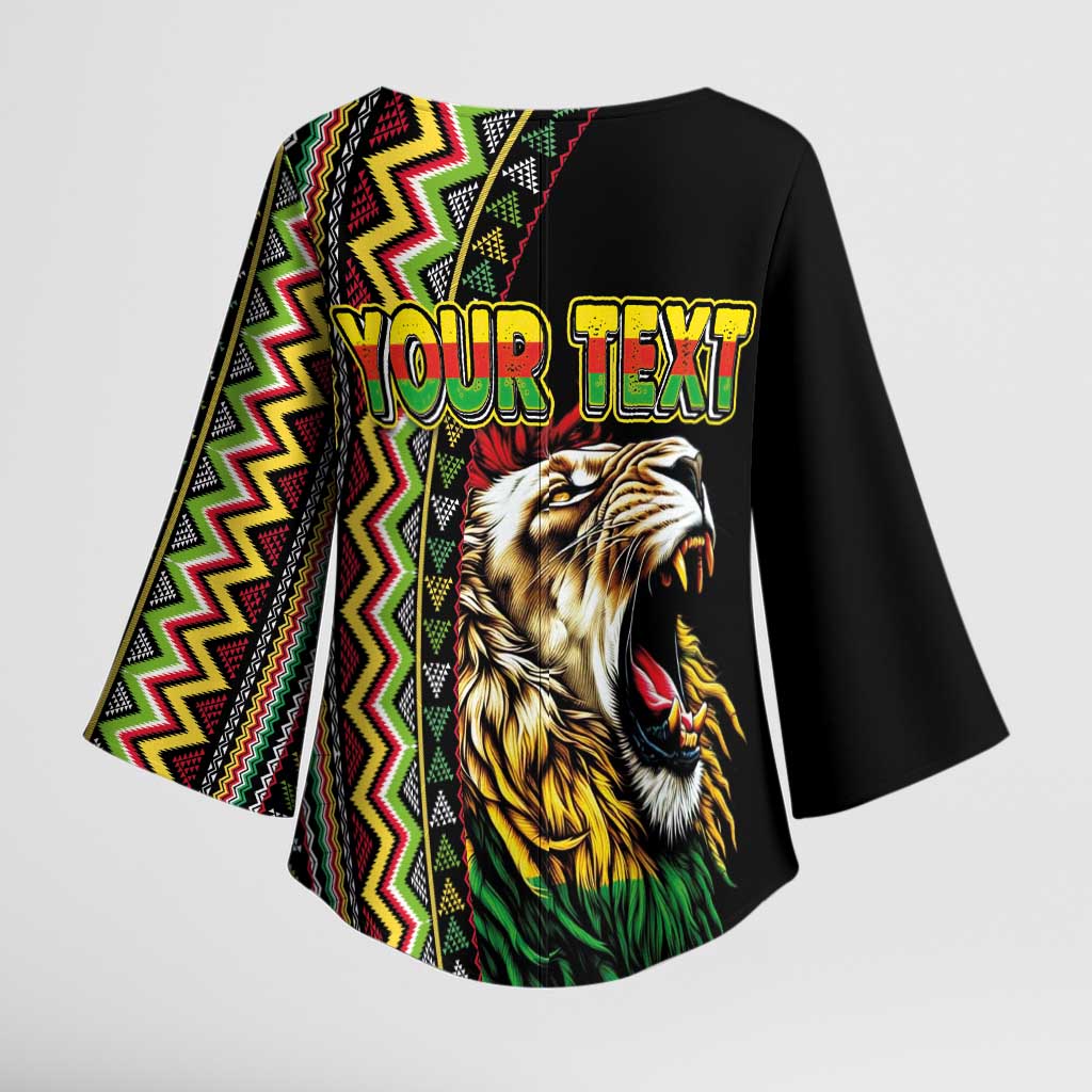 Personalized Jamaican Reggae-One Love Kimono Sleeve Blouse Tribal African Pattern and Roaring Lion - African Pride