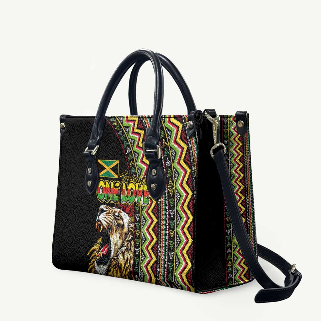 Jamaican Reggae-One Love Leather Bag Tribal African Pattern and Roaring Lion - African Pride