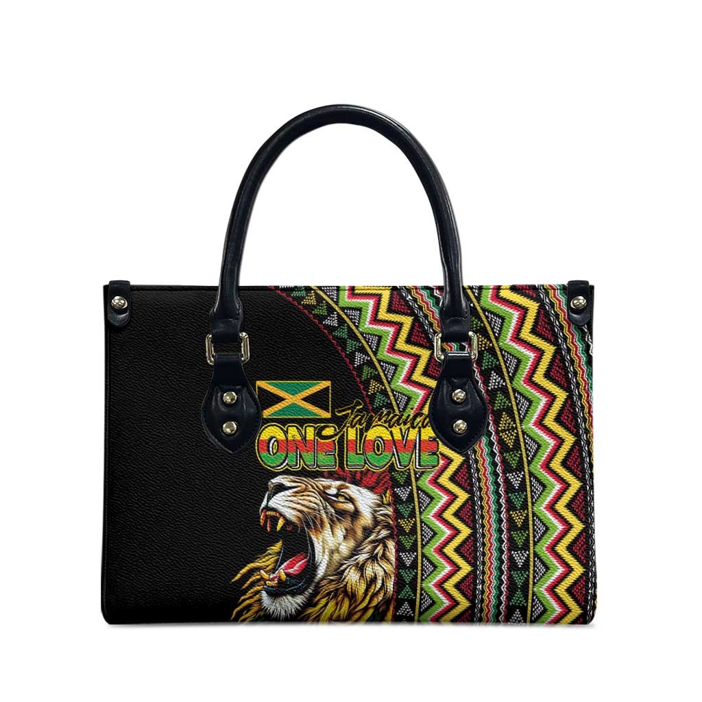 Jamaican Reggae-One Love Leather Bag Tribal African Pattern and Roaring Lion - African Pride