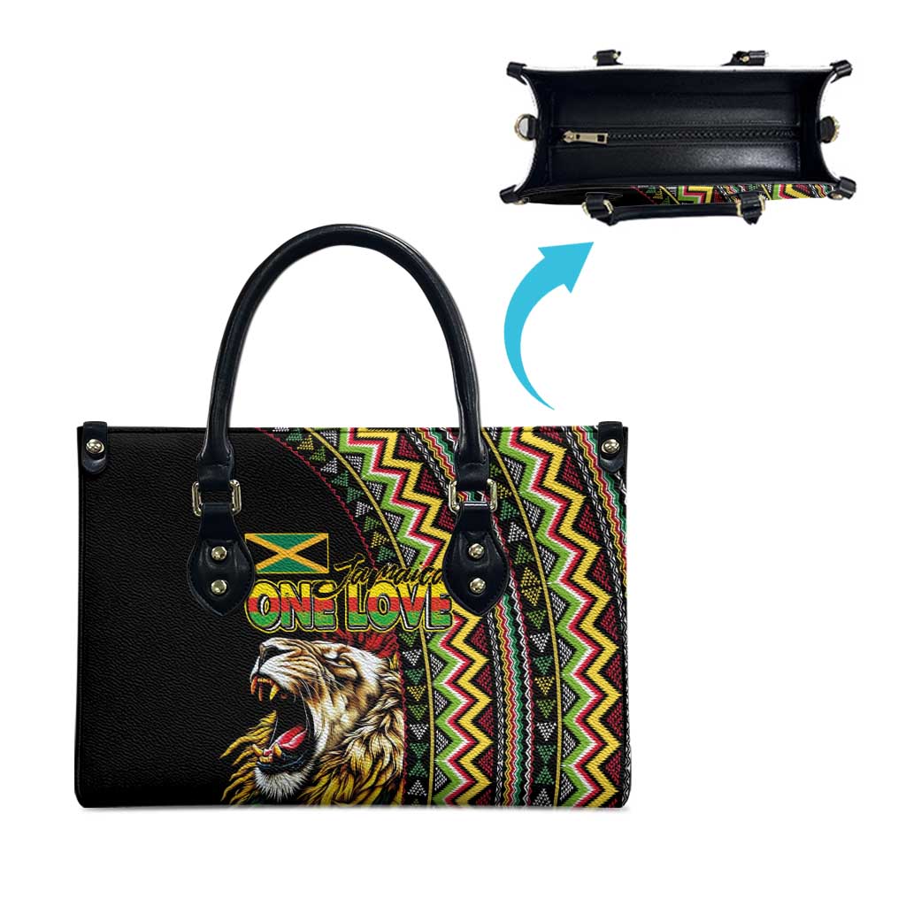 Jamaican Reggae-One Love Leather Bag Tribal African Pattern and Roaring Lion - African Pride