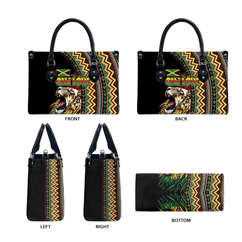 Jamaican Reggae-One Love Leather Bag Tribal African Pattern and Roaring Lion - African Pride