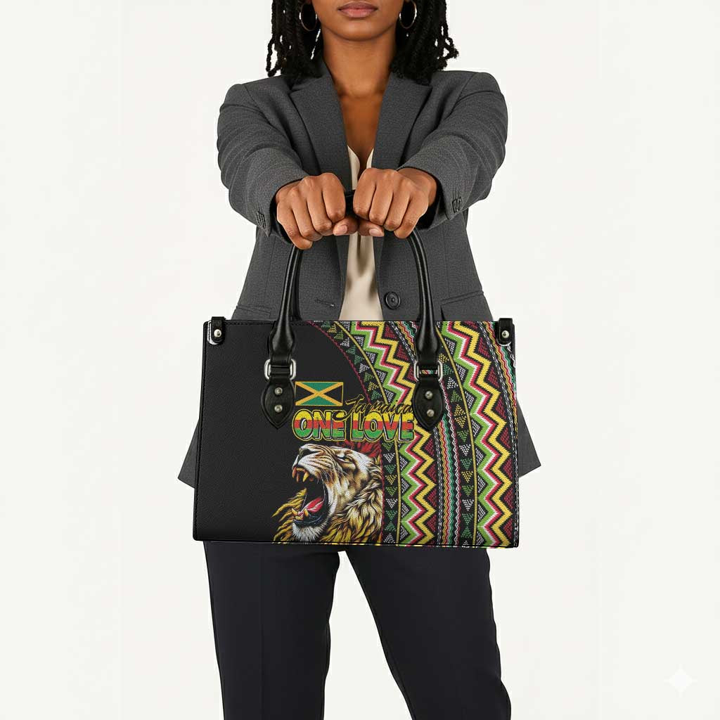 Jamaican Reggae-One Love Leather Bag Tribal African Pattern and Roaring Lion - African Pride