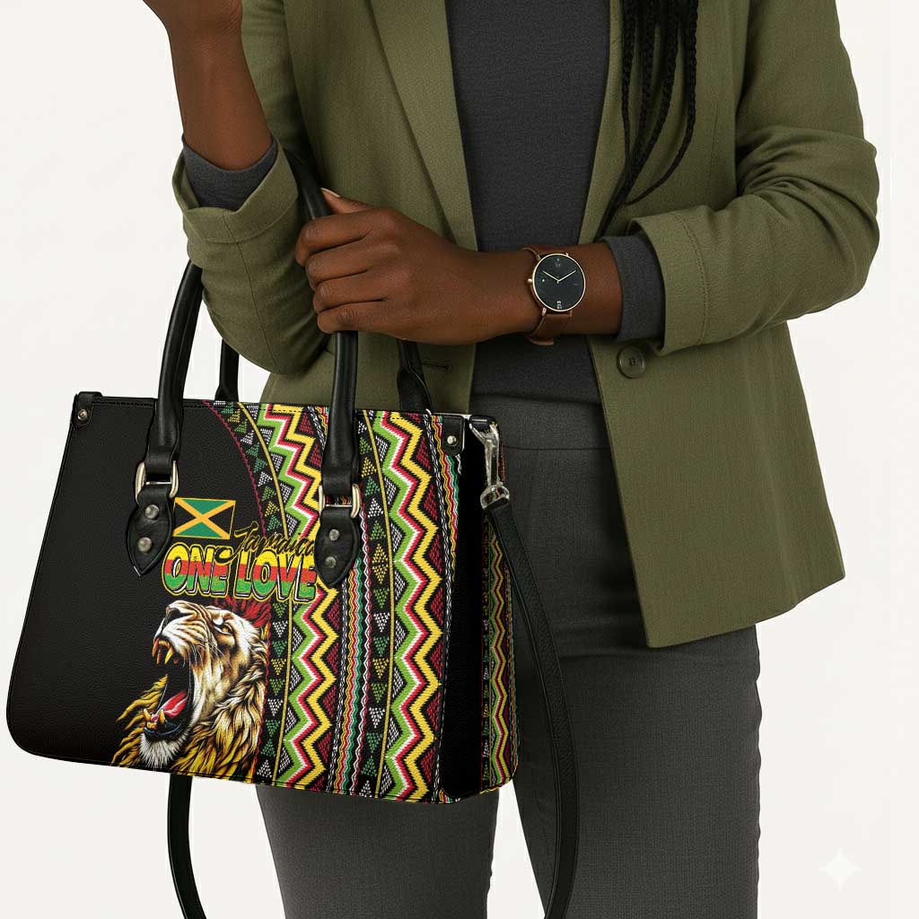 Jamaican Reggae-One Love Leather Bag Tribal African Pattern and Roaring Lion - African Pride