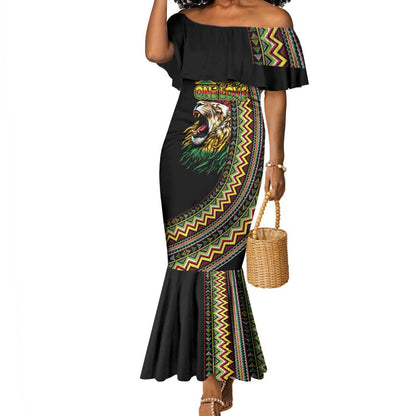 Personalized Jamaican Reggae-One Love Mermaid Dress Tribal African Pattern and Roaring Lion LT03