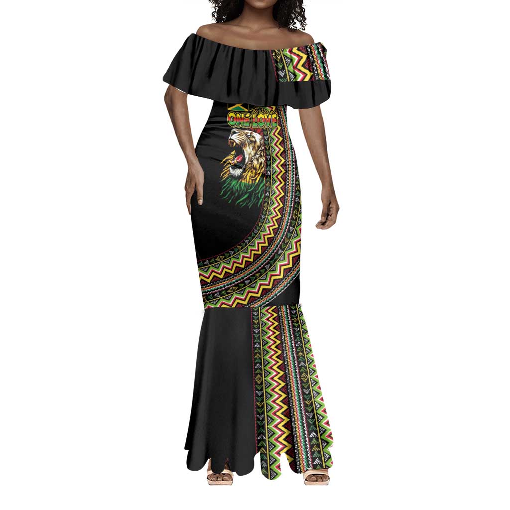 Personalized Jamaican Reggae-One Love Mermaid Dress Tribal African Pattern and Roaring Lion LT03