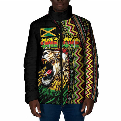 Personalized Jamaican Reggae-One Love Padded Jacket Tribal African Pattern and Roaring Lion - African Pride