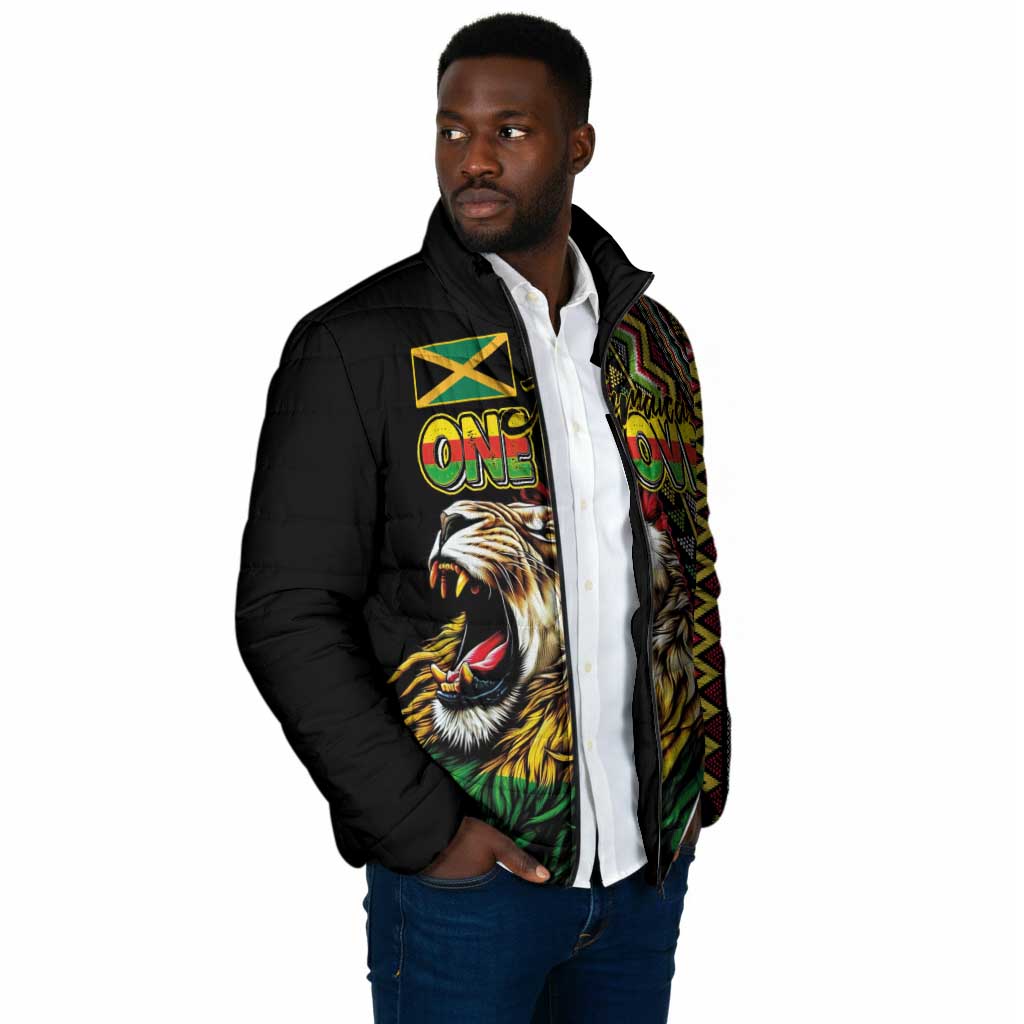 Personalized Jamaican Reggae-One Love Padded Jacket Tribal African Pattern and Roaring Lion - African Pride