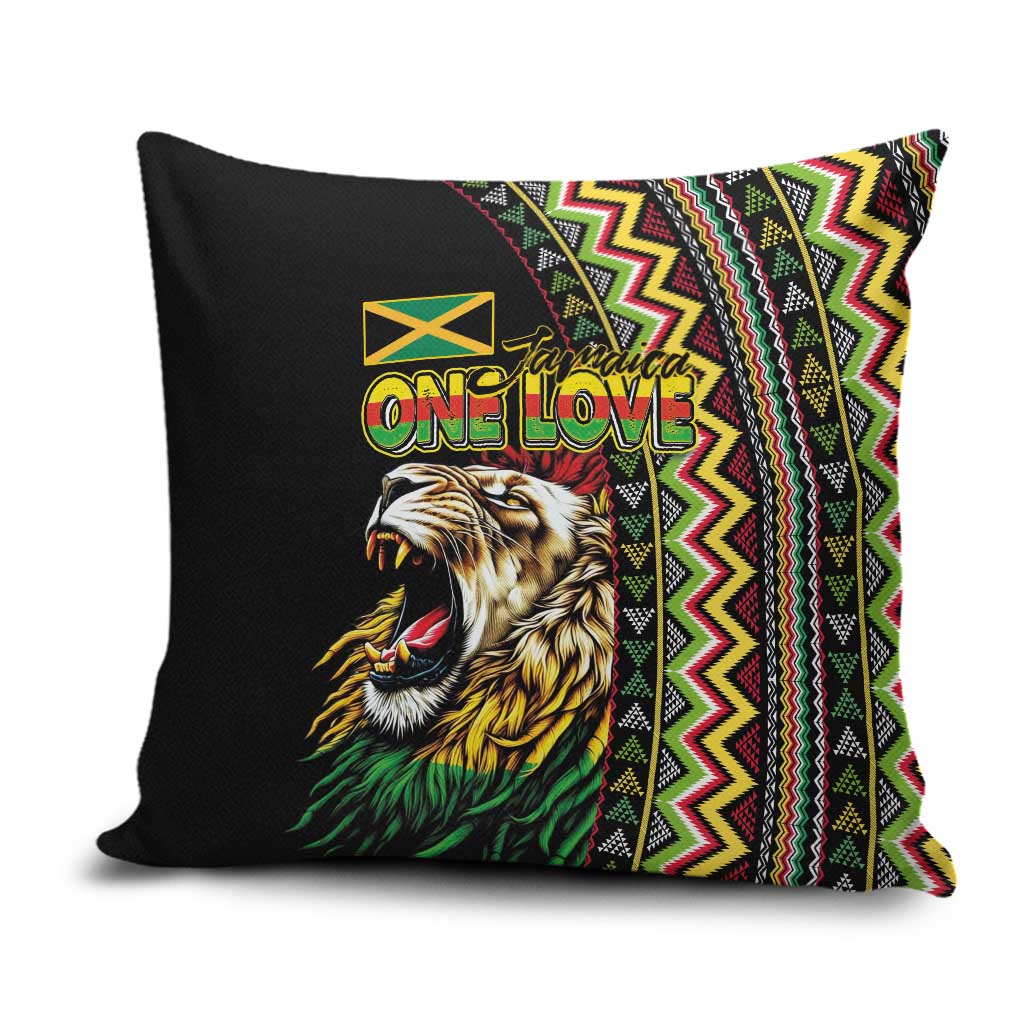 Jamaican Reggae-One Love Pillow Cover Tribal African Pattern and Roaring Lion - African Pride