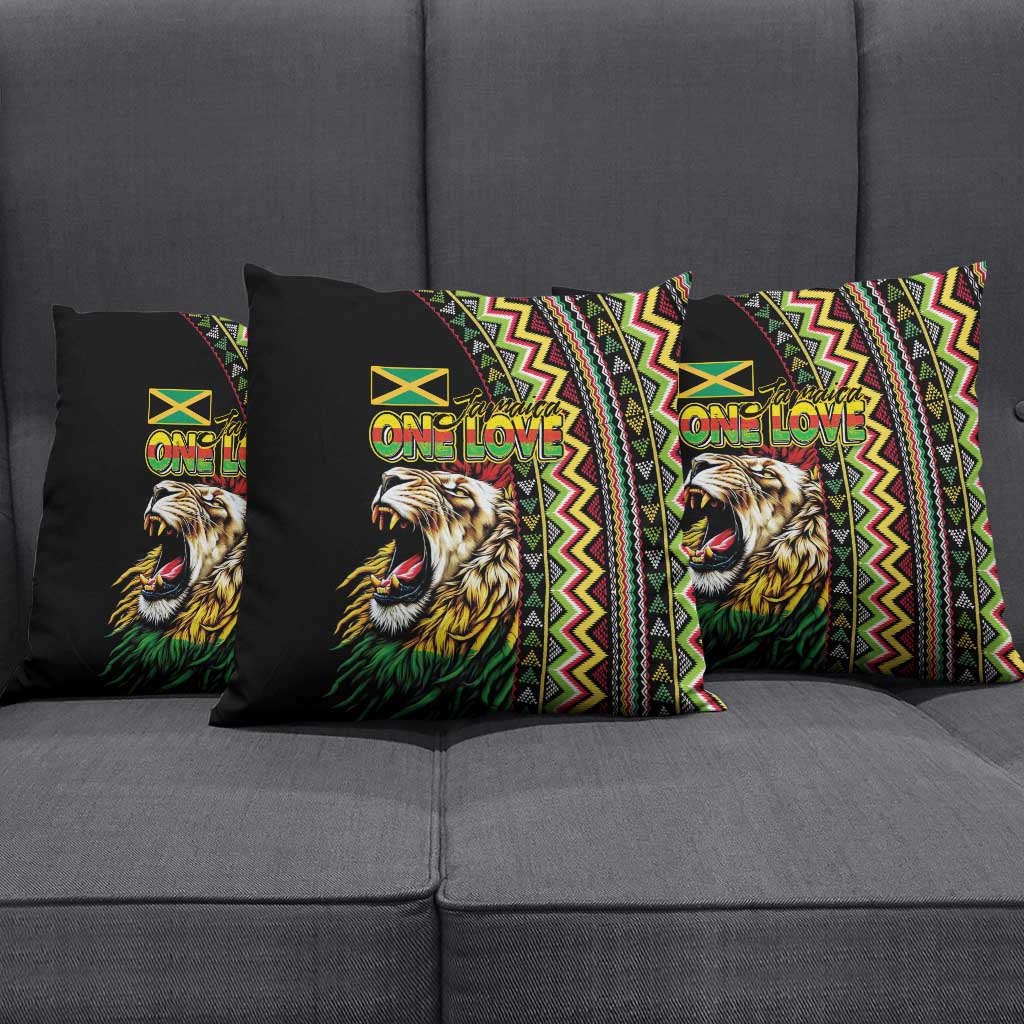 Jamaican Reggae-One Love Pillow Cover Tribal African Pattern and Roaring Lion - African Pride