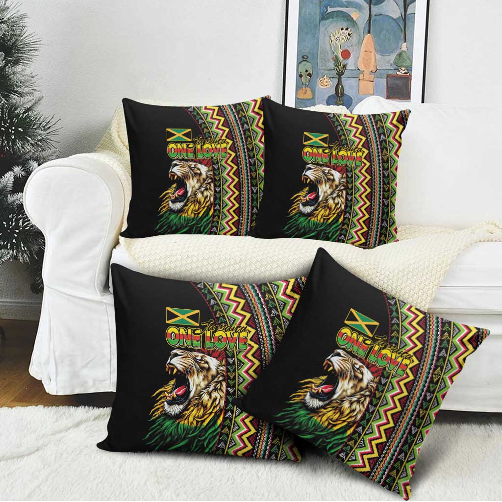 Jamaican Reggae-One Love Pillow Cover Tribal African Pattern and Roaring Lion - African Pride